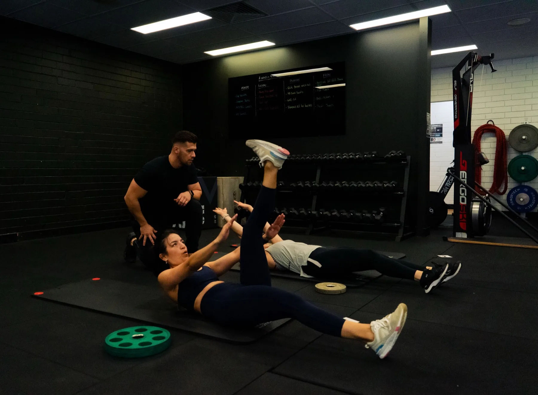 Clients performing guided core training